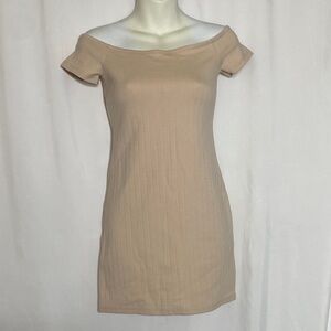 Forever 21 Beige Off-Shoulder Ribbed Mini Dress
